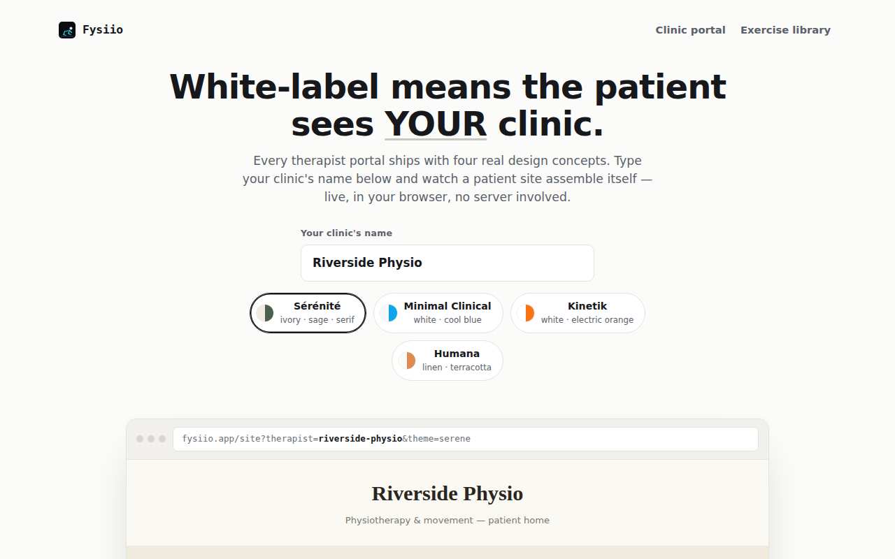 Desktop screenshot of the Your Clinic, In a Link landing page